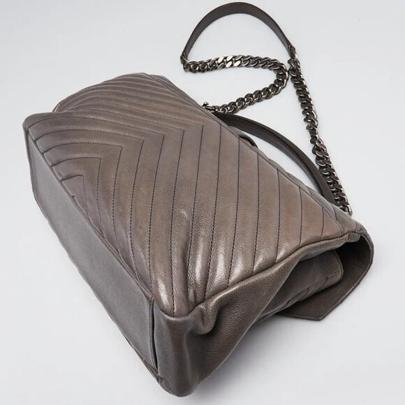Yves Saint Laurent Grey Chevron Quilted Leather Monogram Large College Bag - Picture 2 of 12